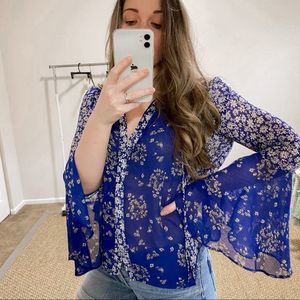 Free People Serena Boho Button Up Blue Combo